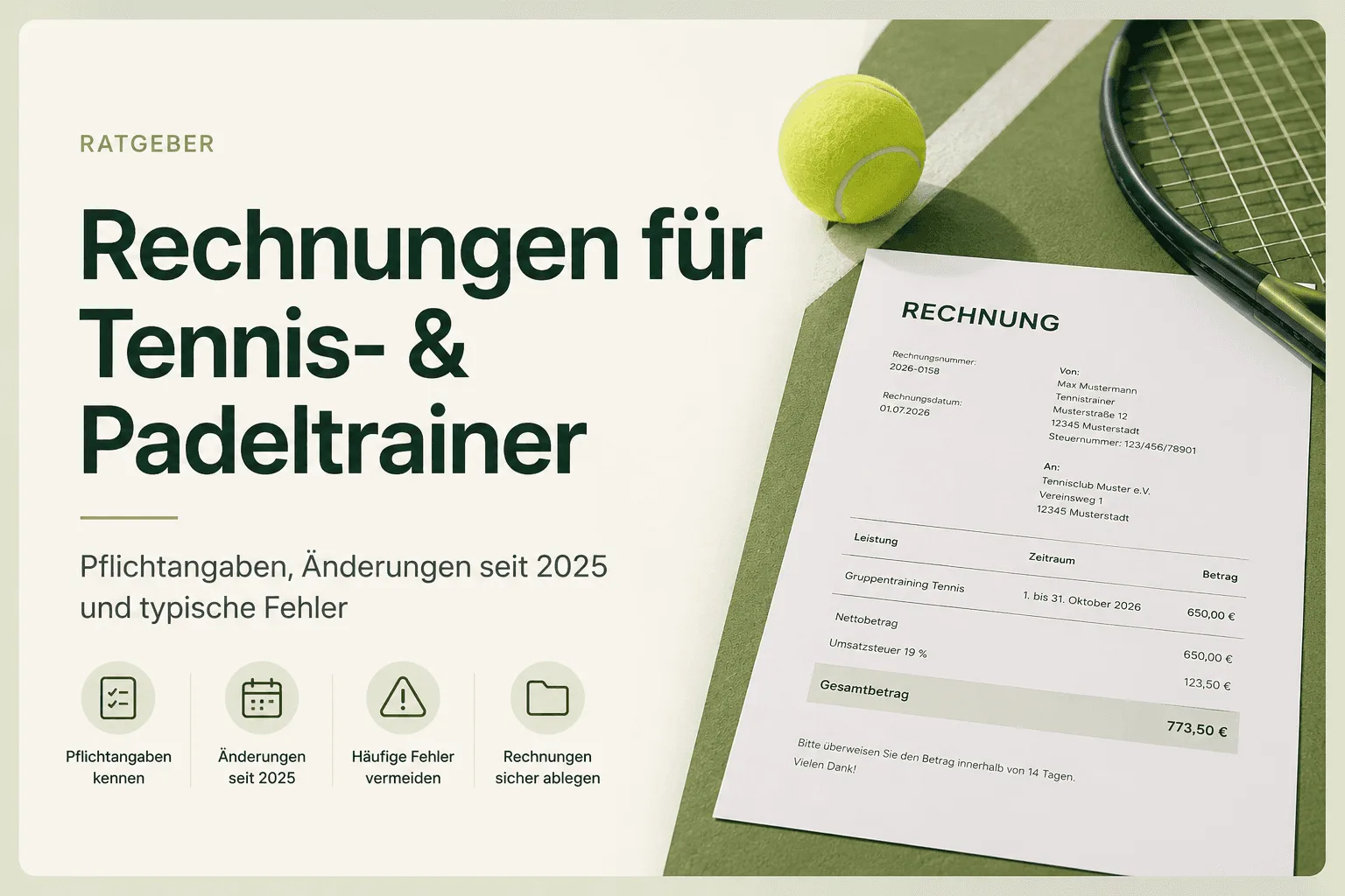 Rechnung schreiben als Tennistrainer oder Padeltrainer