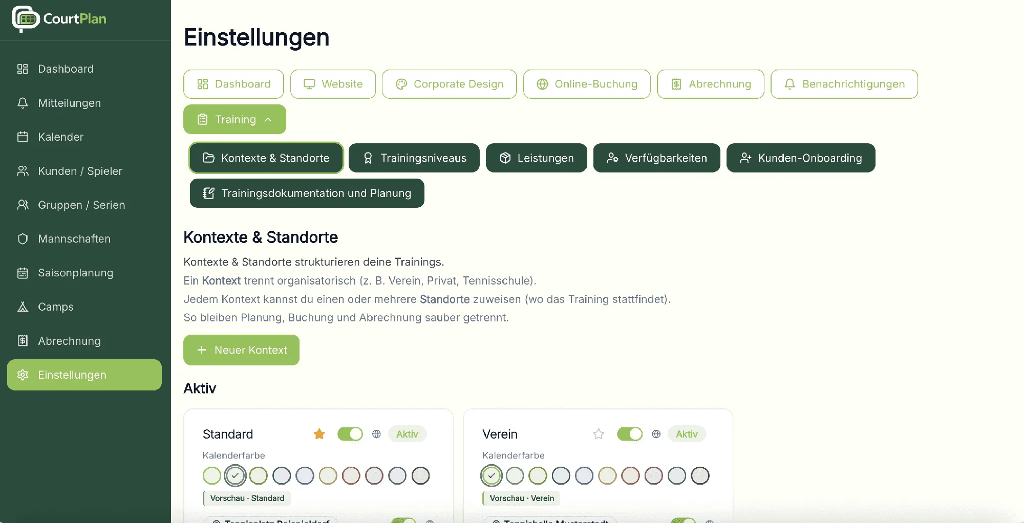 Standorte, Kontexte & Trainingsniveaus