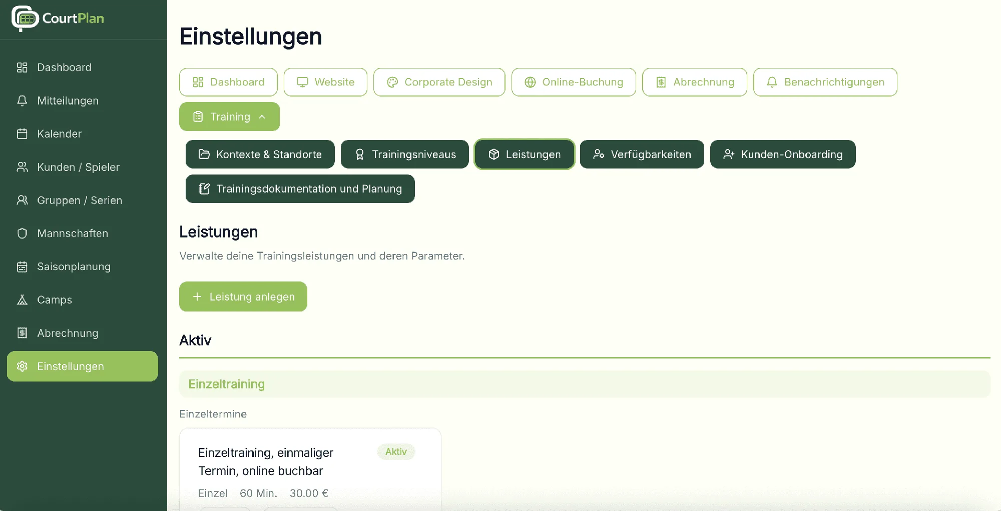 Leistungen anlegen